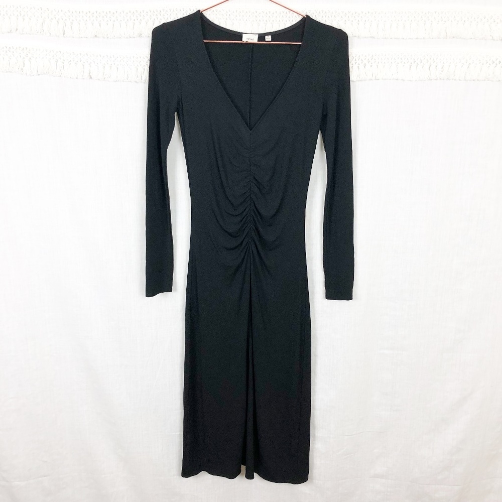 Aritzia Wilfred | Black Rouched Long Sleeve LBD XS